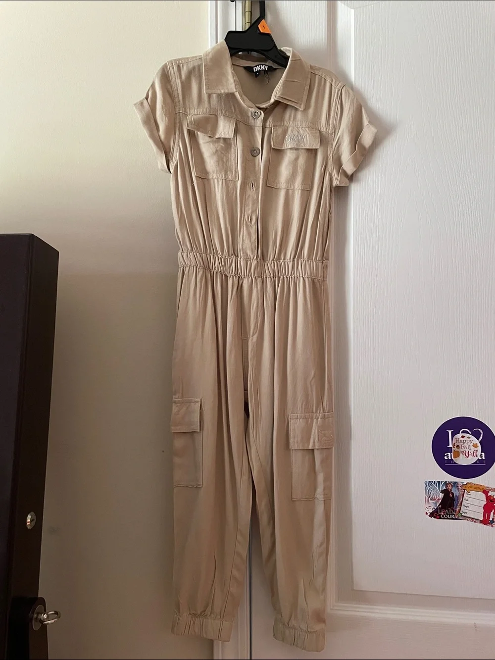 DKNY Beige Short-Sleeve Utility One-Piece Bodysuit